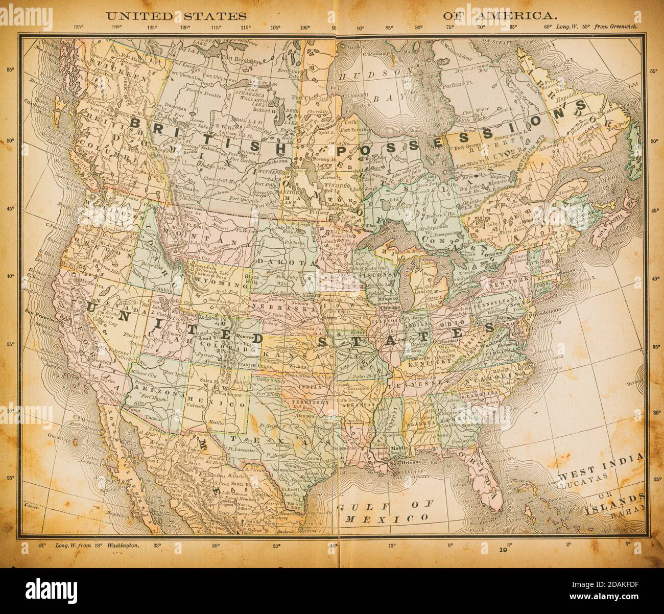 Karte der Vereinigten Staaten von Amerika aus dem 19. Jahrhundert. Veröffentlicht im New Dollar Atlas of the United States and Dominion of Canada. (Rand McNally & Co's, Chicago Stockfoto