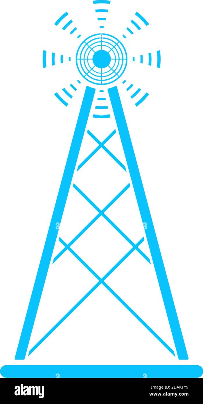 Funkturm-Antennensymbol flach. Blaues Piktogramm auf weißem Hintergrund. Symbol für Vektorgrafik Stock Vektor