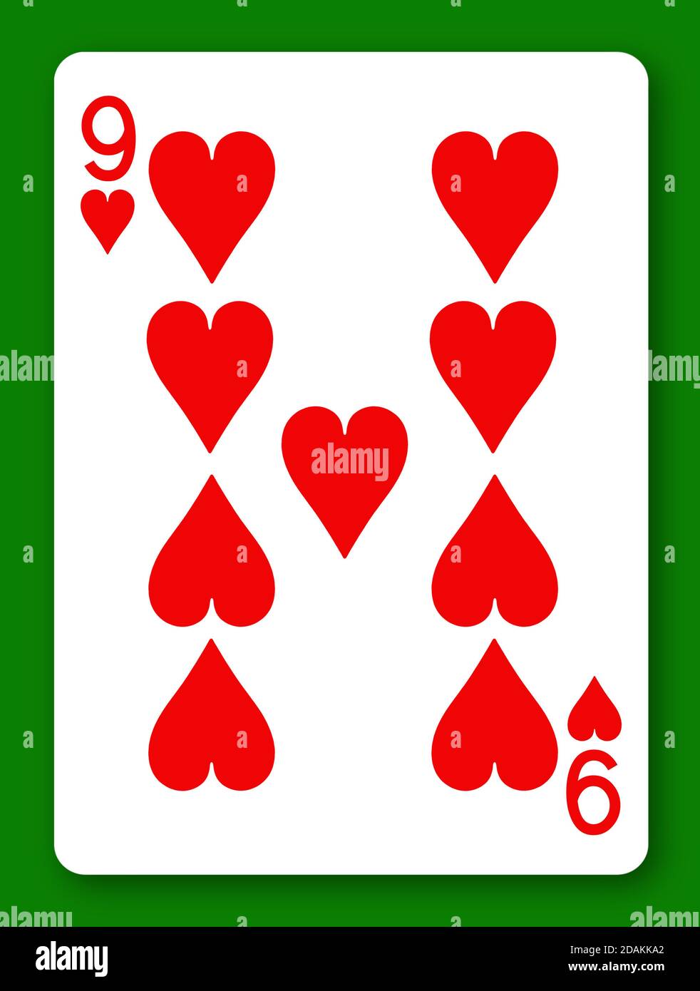 9 neun der Herzen Spielkarte mit Beschneidungspfad zu Hintergrund und Schatten entfernen Stockfoto