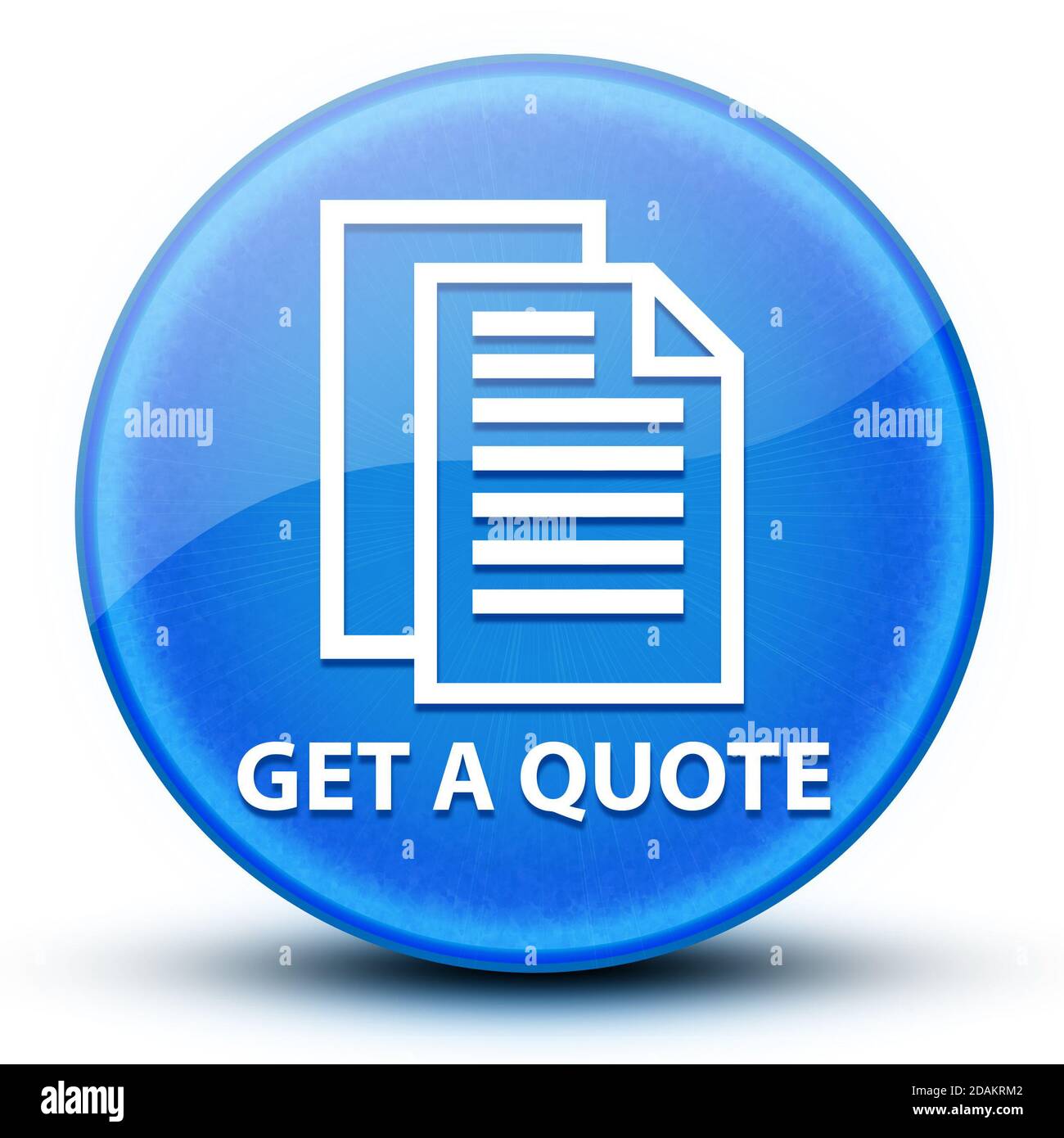 Angebot anfordern Augapfel glänzend blau rund Knopf abstrakte Illustration Stockfoto