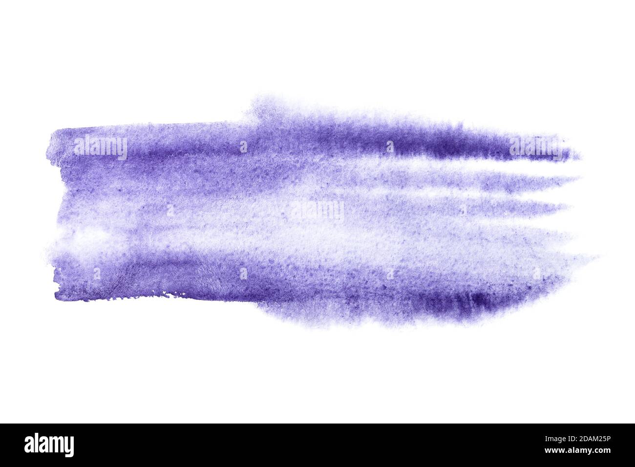 Lila Aquarell-Pinselstrich mit feuchten Kanten isoliert auf dem Weißer Hintergrund Stockfoto