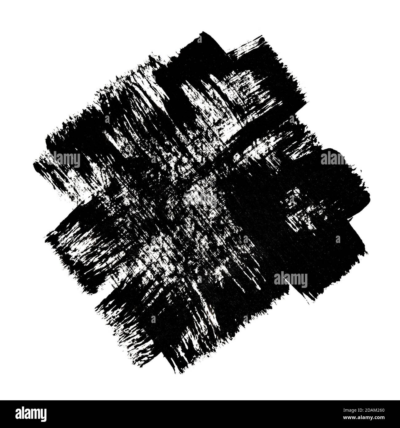 Schwarzes Quadrat durch Pinselstriche isoliert auf dem weißen Hintergrund Stockfoto