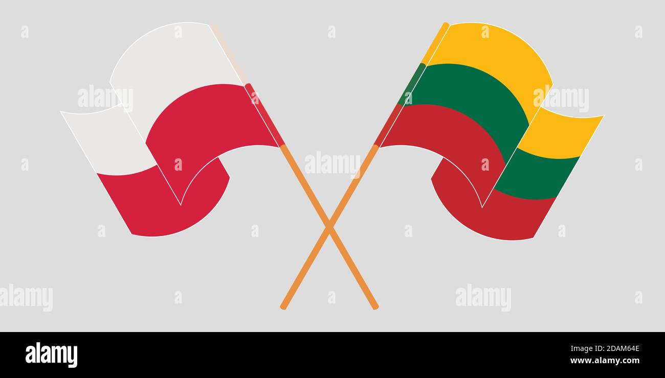 Gekreuzte und winkende Flaggen von Polen und Litauen. Vektorgrafik Stock Vektor