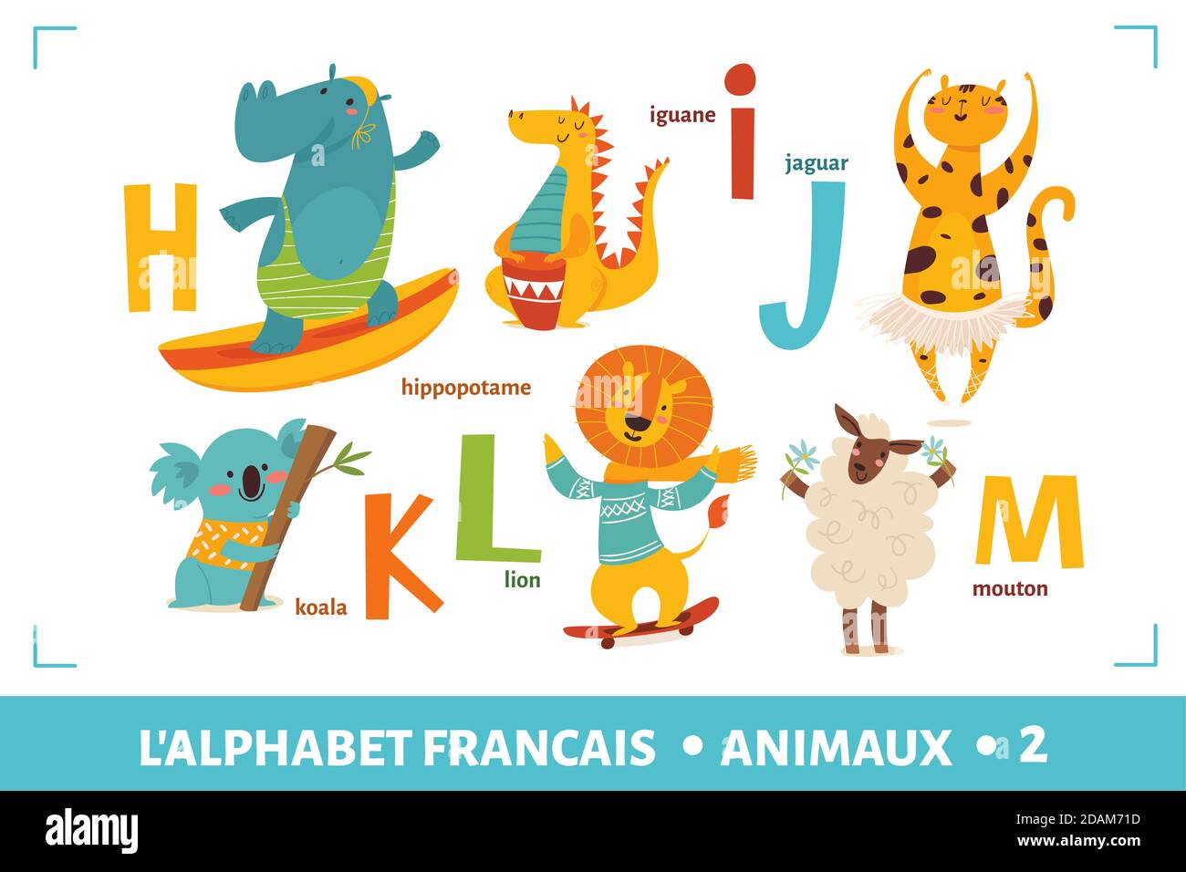 Französisches Alphabet Poster mit CartoonTieren Alamy