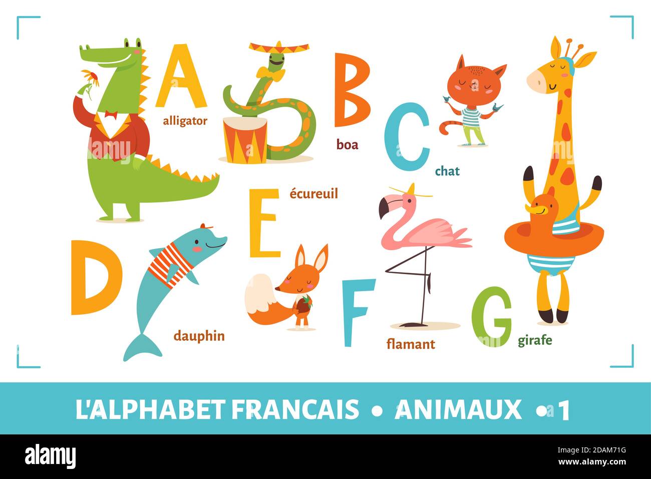 Französisches Alphabet Poster mit CartoonTieren Alamy