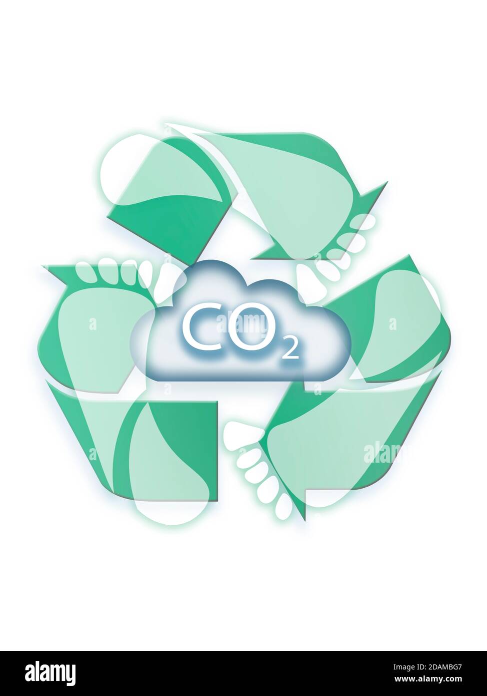 Kohlenstoffwolke mit Recycling-Symbol, Abbildung. Stockfoto