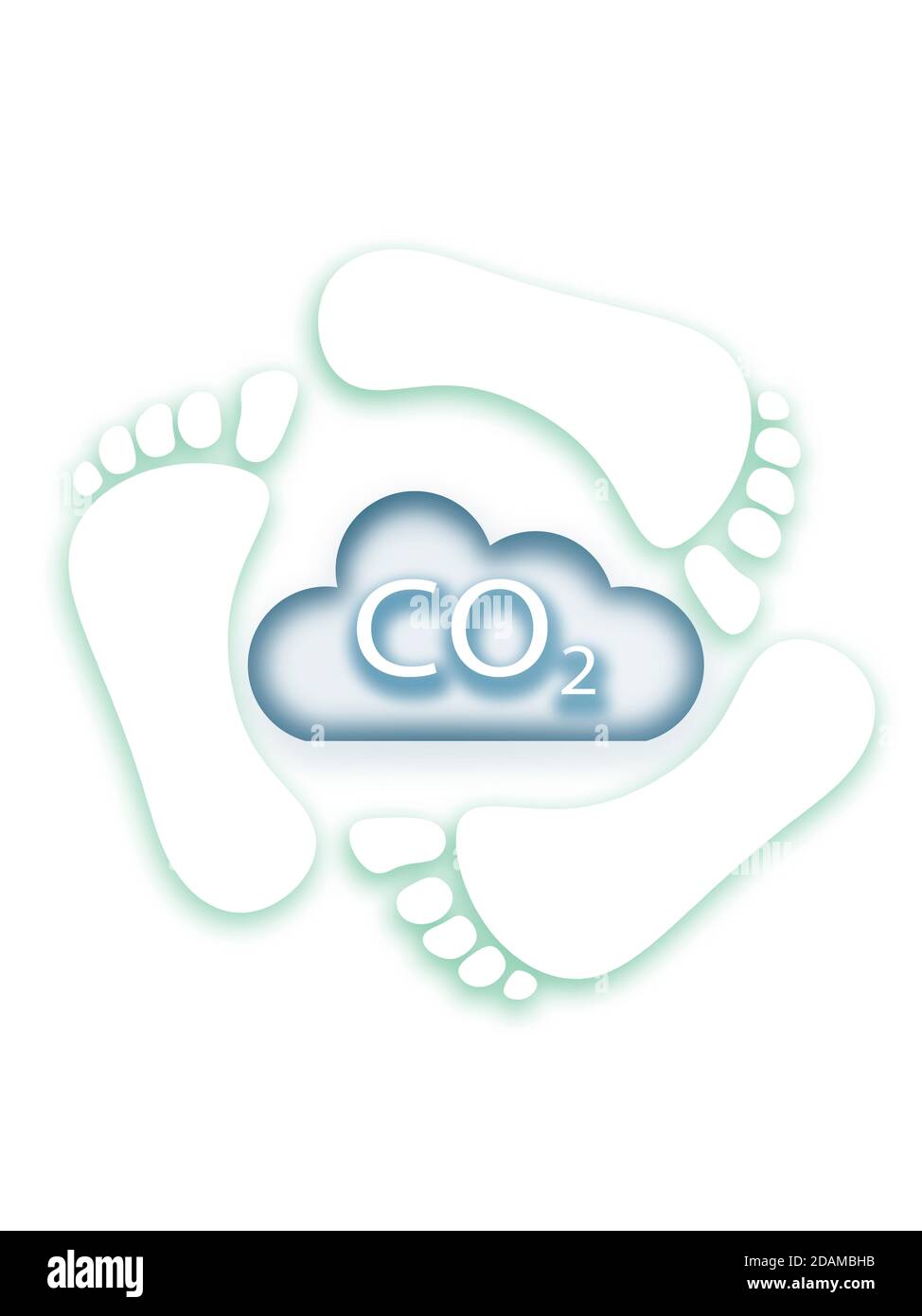 Kohlenstoffwolke mit Fußabdrücken, Illustration. Stockfoto