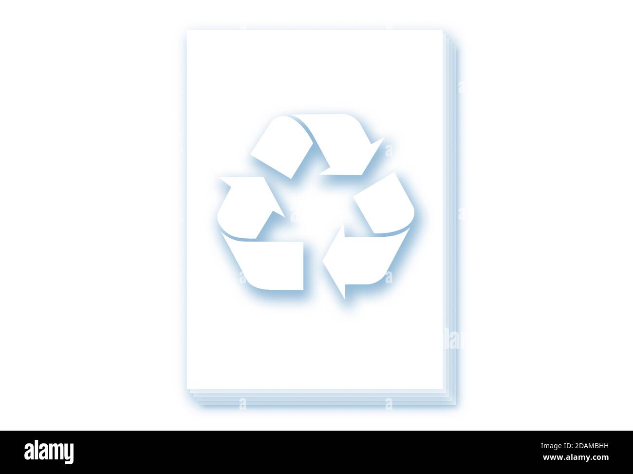 Blatt Papier mit Recycling-Symbol, Abbildung. Stockfoto