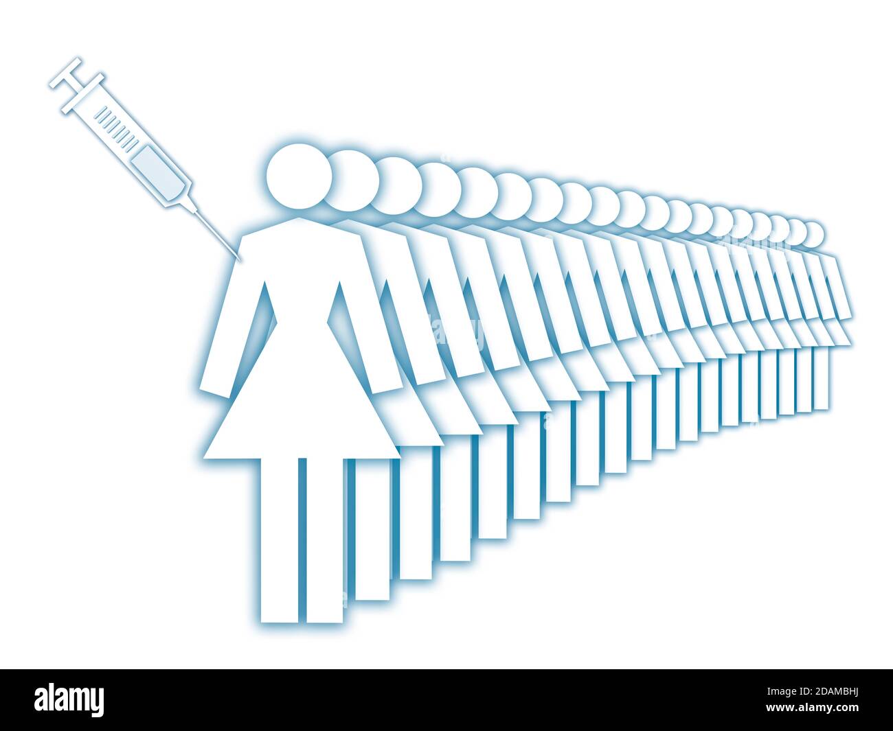 Linie von Frauen Schlange für eine Injektion, Illustration. Stockfoto