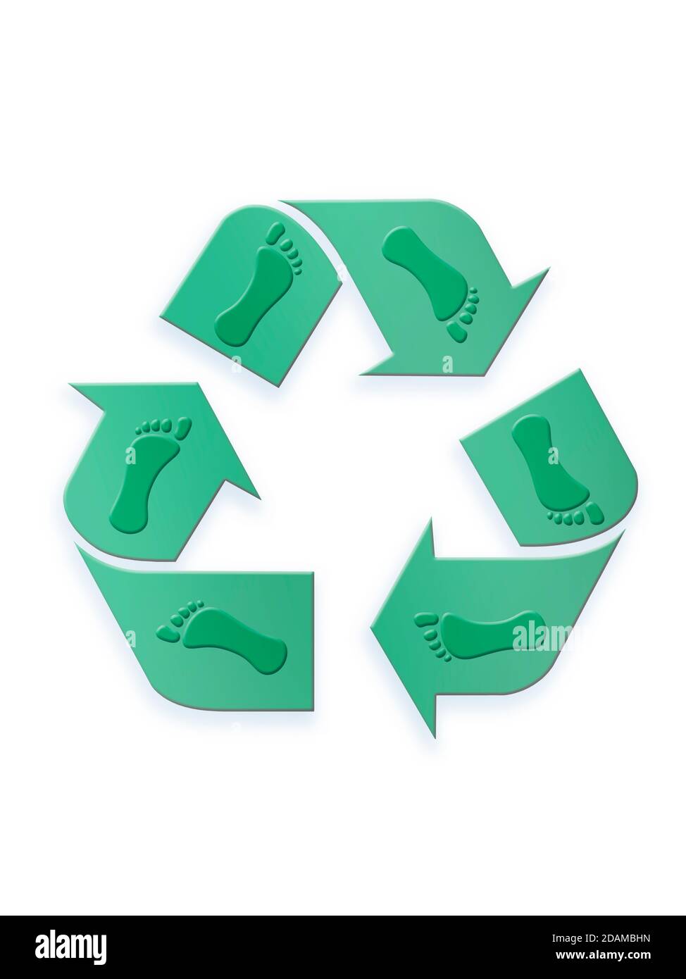 Recycling-Symbol mit Fußabdrücken, Abbildung. Stockfoto