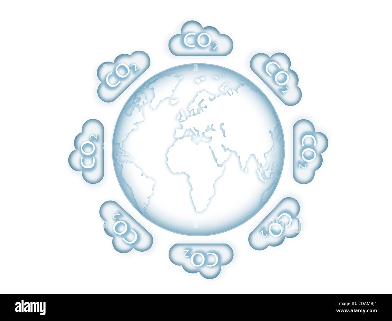 Erde umgeben von Kohlenstoffwolken, Illustration. Stockfoto