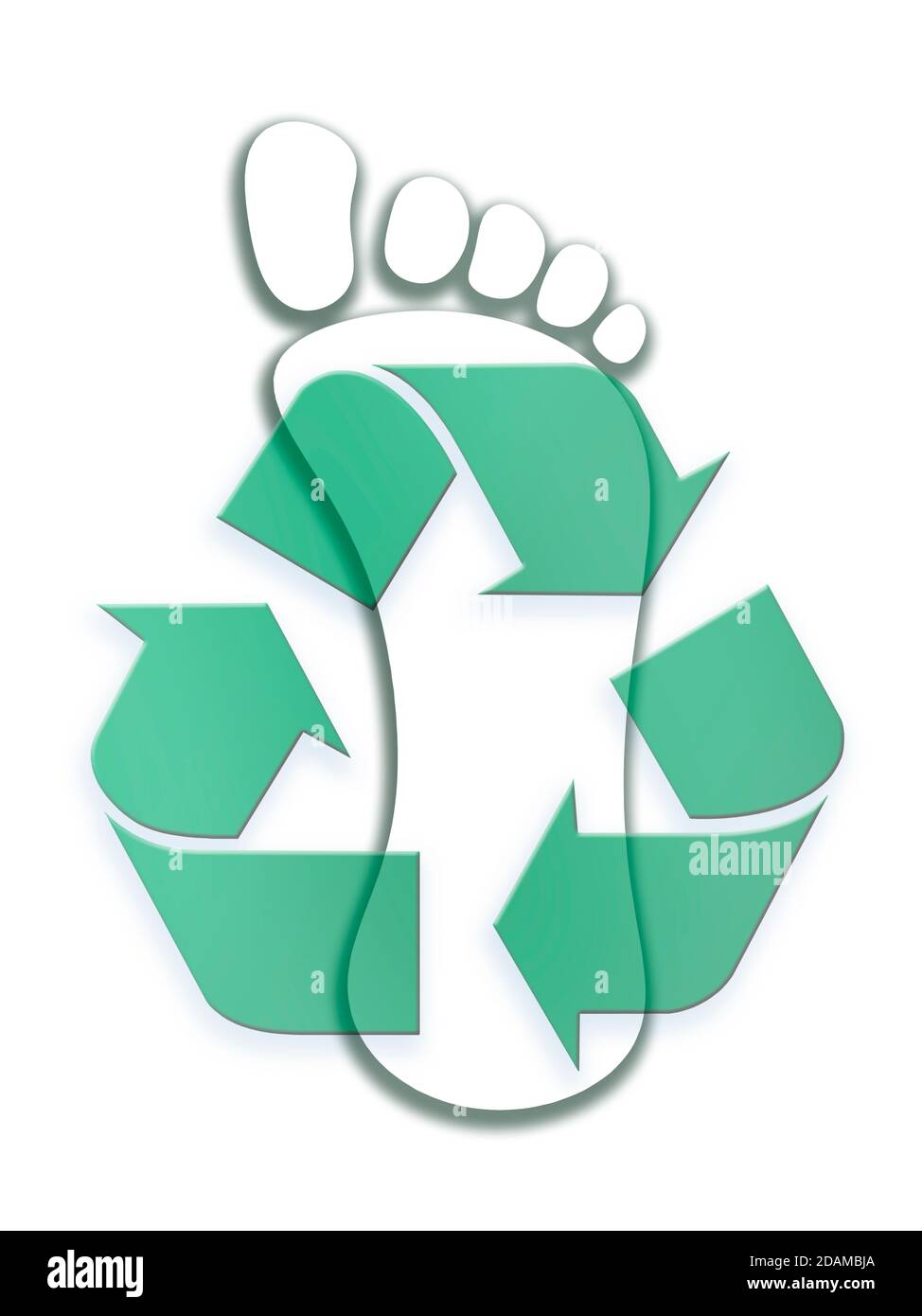 Recycling-Symbol mit CO2-Bilanz, Abbildung. Stockfoto
