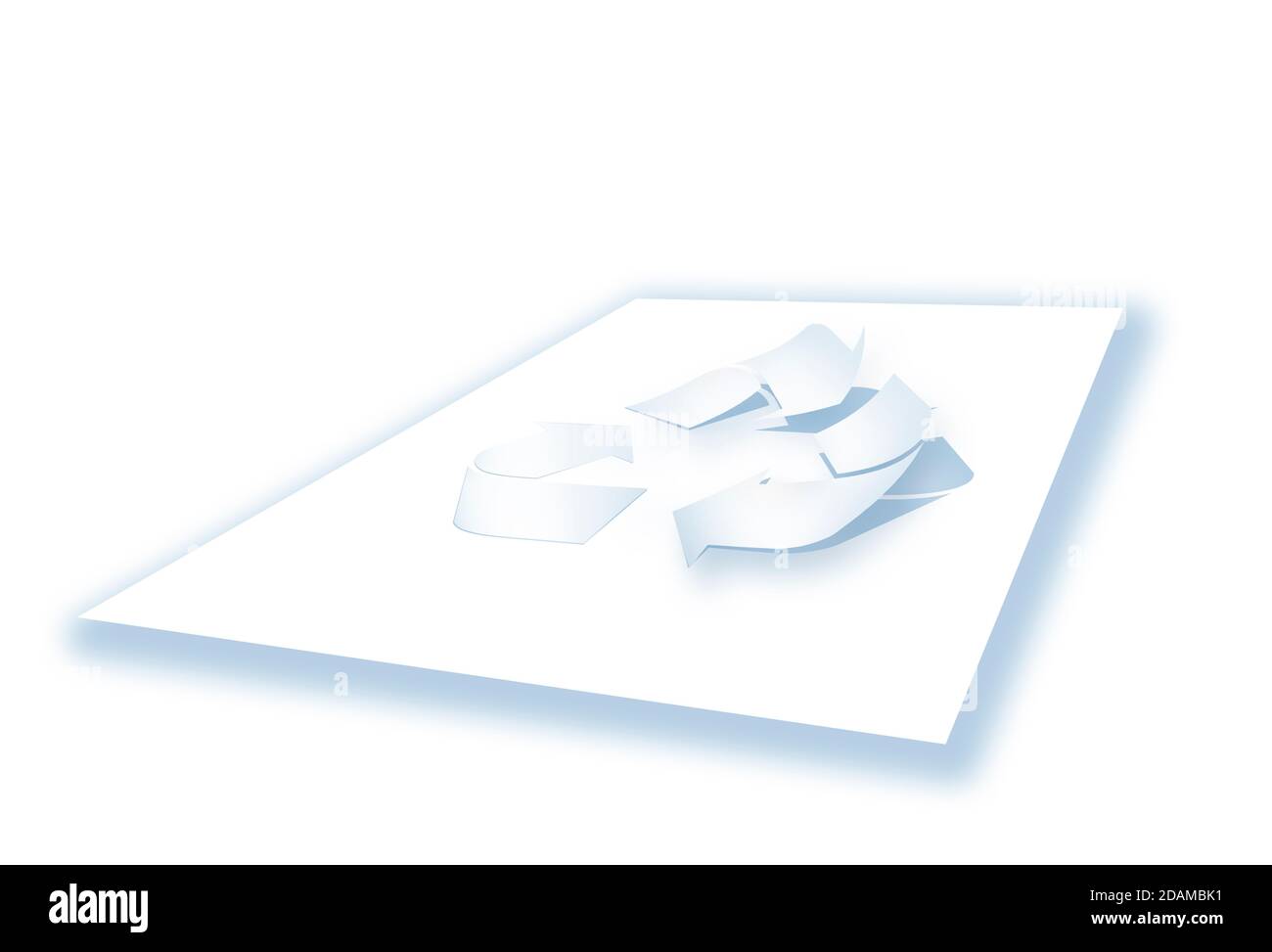 Blatt Papier mit Recycling-Symbol, Abbildung. Stockfoto