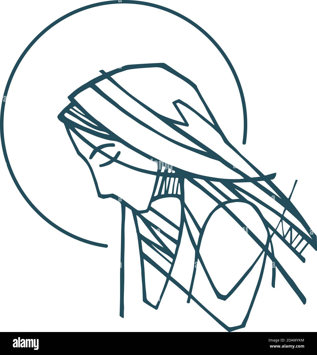 Digitale Illustration oder Zeichnung von Virgin Mary Portrait Stock Vektor