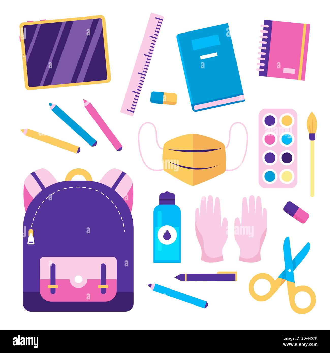 Neue normale Schulbedarf Vektor-Illustration Stock Vektor