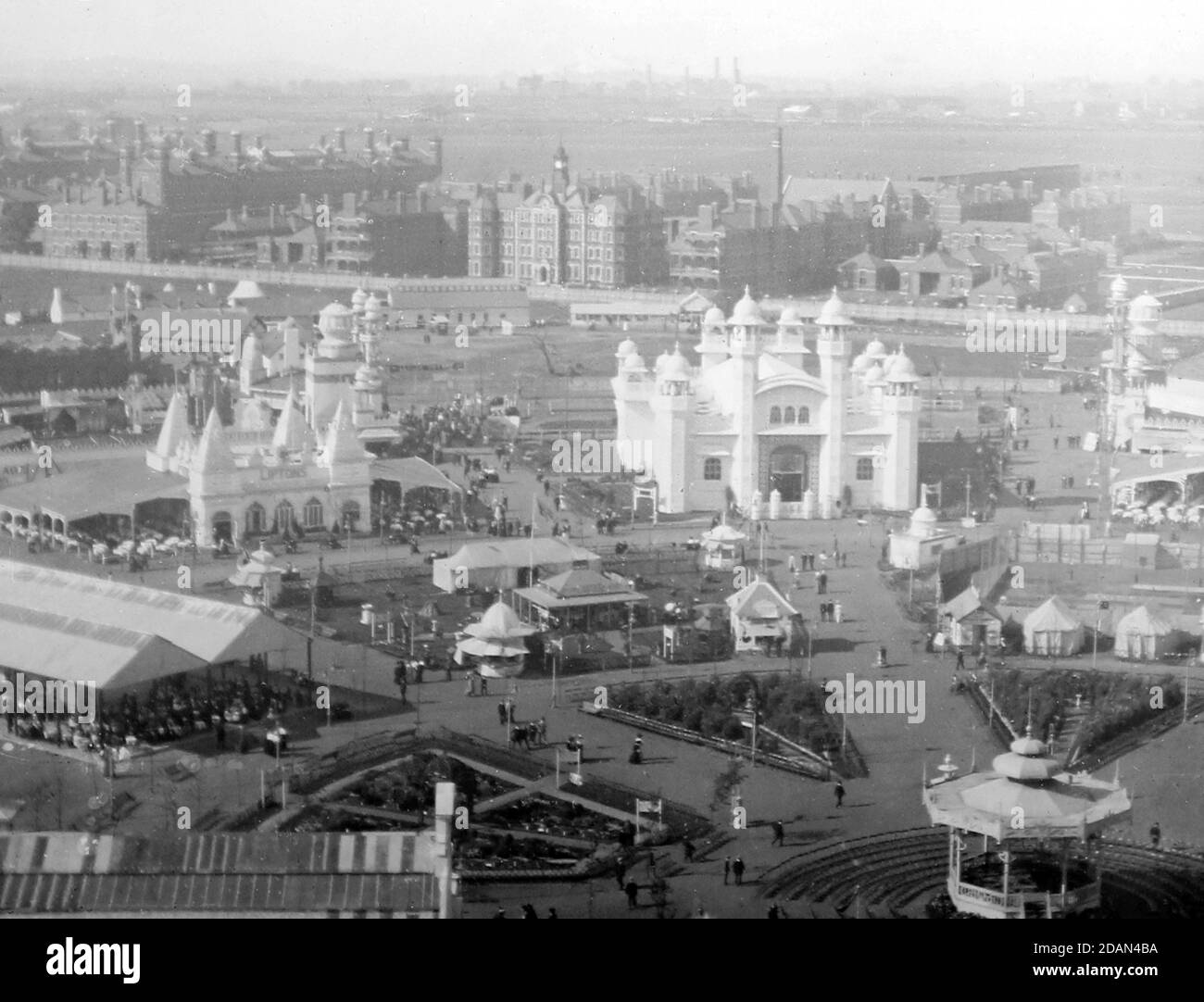 Blick vom Flip Flap auf die Weiße Stadt Franco Britische Ausstellung im Jahr 1908 Stockfoto