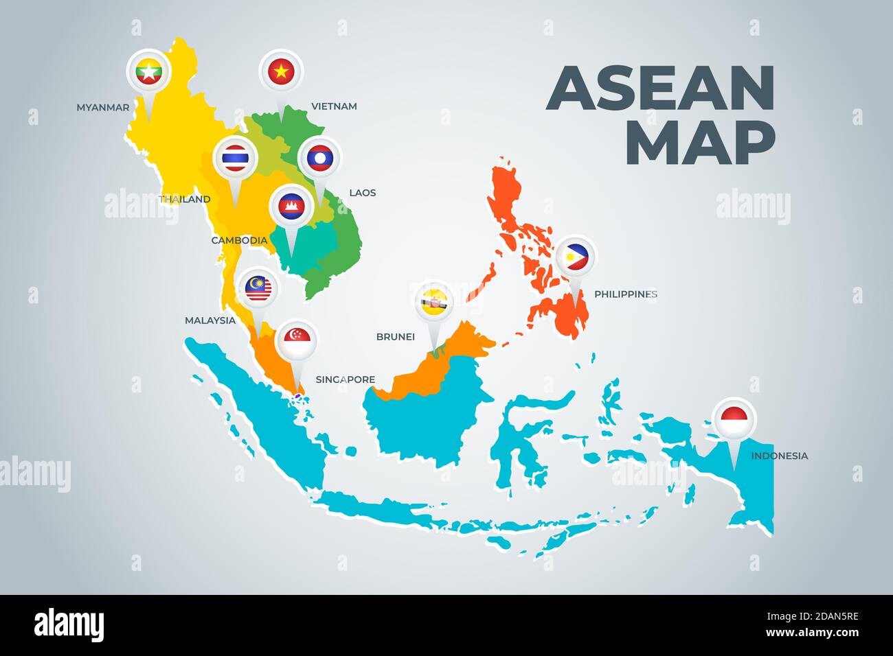 ASEAN-Kartendarstellung Vektor EPS Stock Vektor