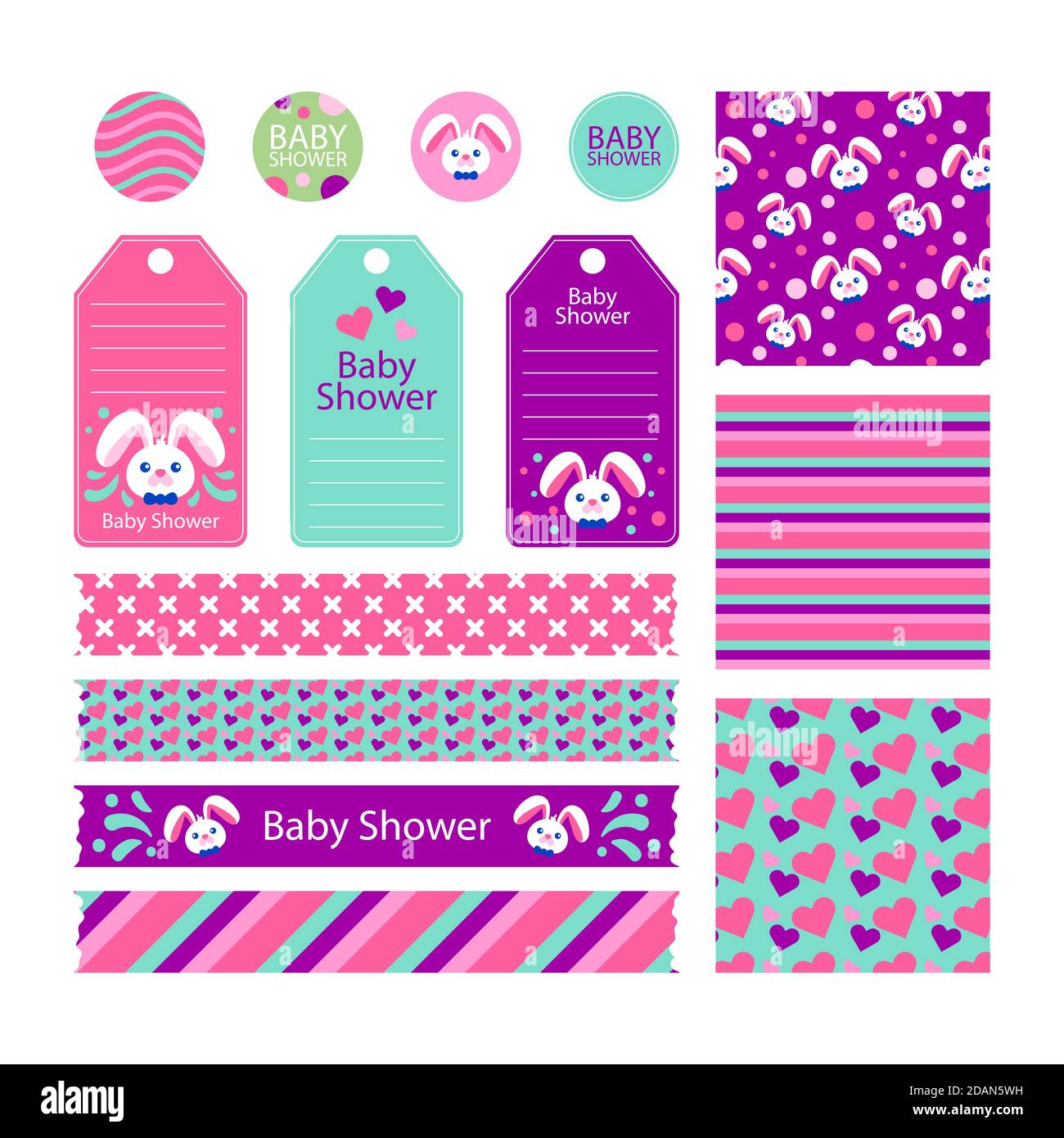 Baby Dusche Scrapbook Set Vektor-Illustration Stock Vektor