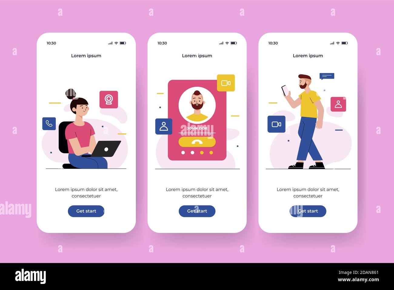 Social Media Onboarding App Bildschirme Vektor Illustration Stock Vektor