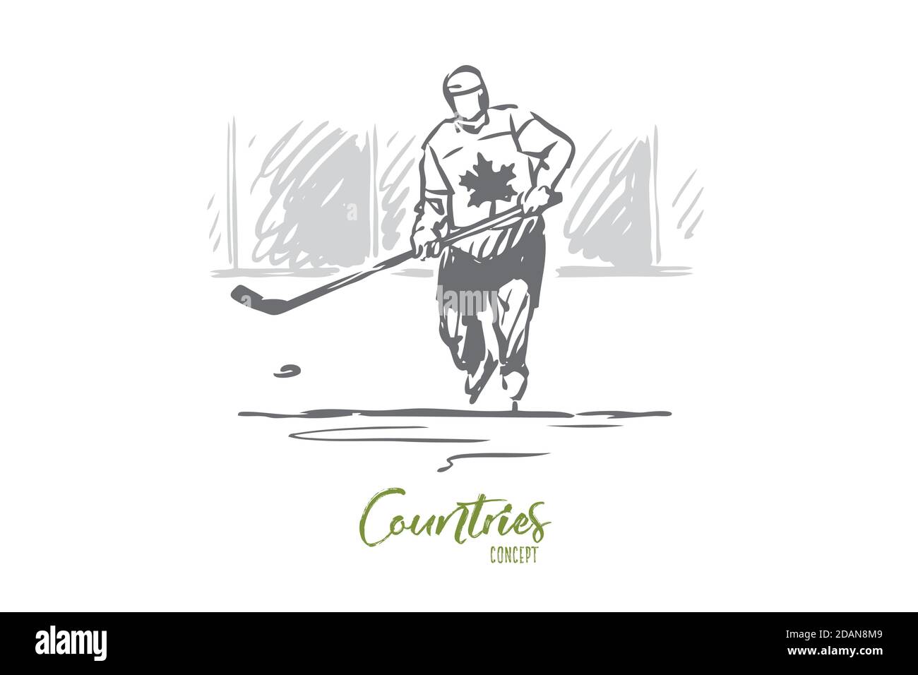 Kanada, Hockey, Symbol, Land, Sportkonzept. Von Hand gezeichneter isolierter Vektor. Stock Vektor