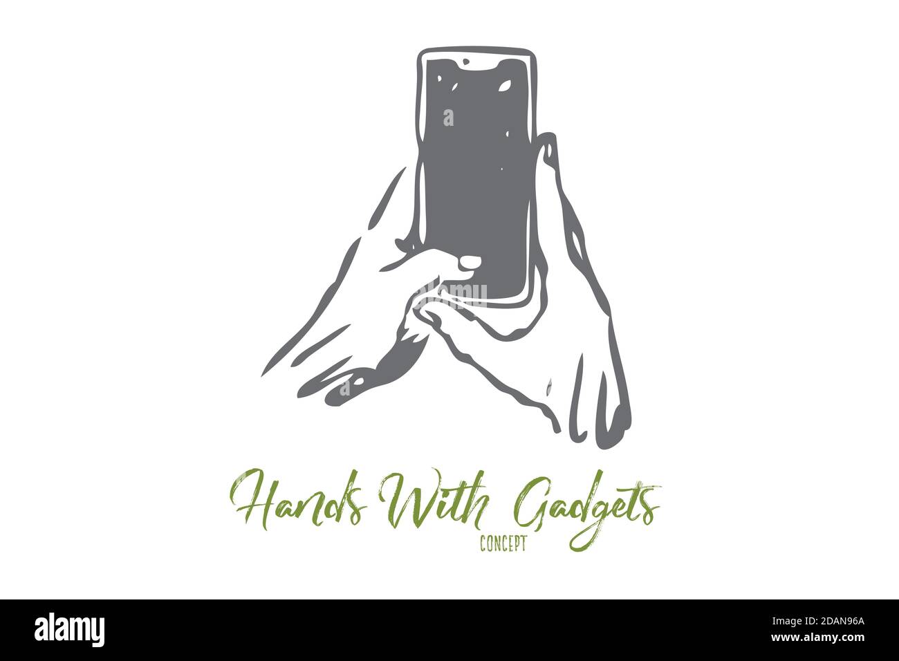 Smartphone, Hand, Eingabe, Bildschirm, Gadget-Konzept. Von Hand gezeichneter isolierter Vektor. Stock Vektor
