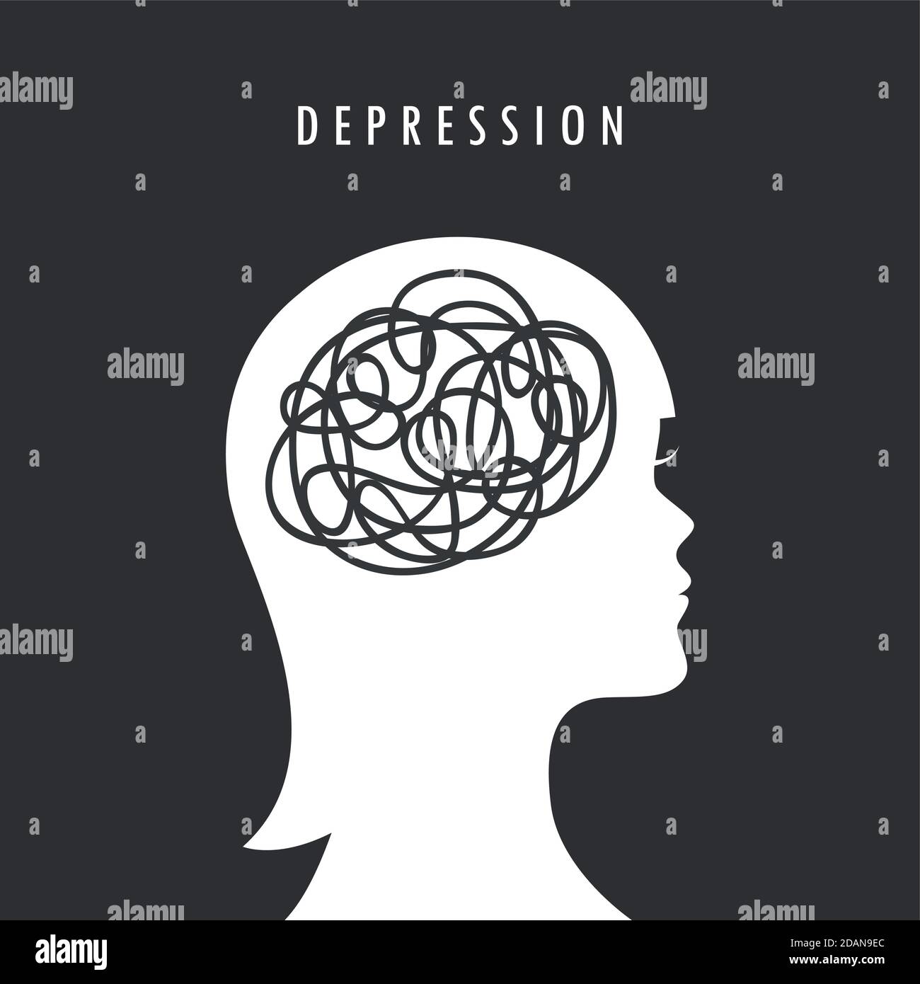 Psychische Gesundheit Depression Konzept weibliche Kopf Silhouette Vektor Illustration EPS10 Stock Vektor