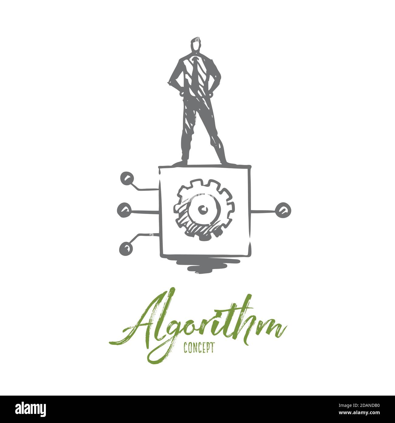 Algorithmus, Geschäft, Information, System, digitales Konzept. Von Hand gezeichneter isolierter Vektor. Stock Vektor