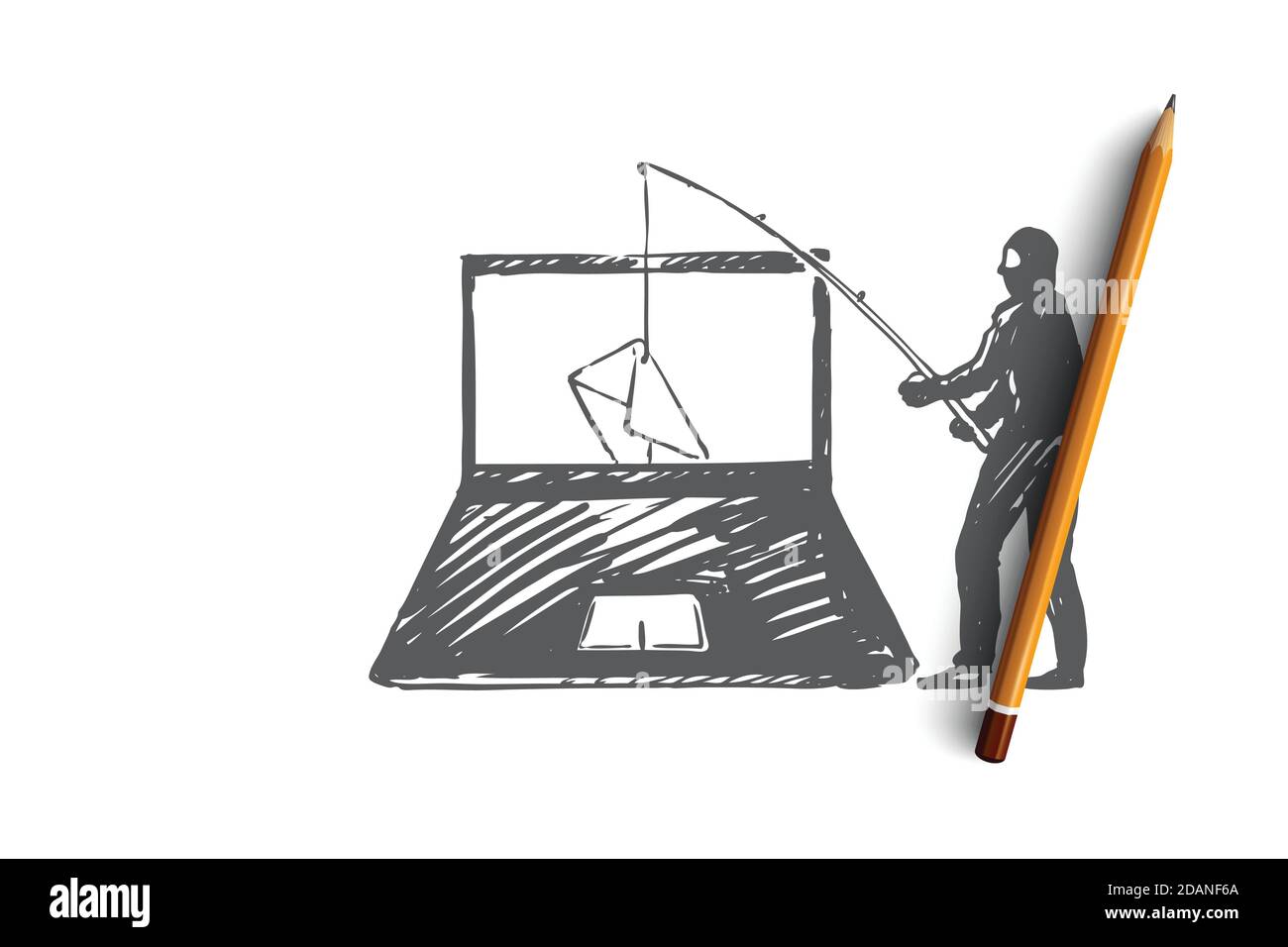 DLP, Spionage, Virus, Penetration, Gefahren Konzept. Von Hand gezeichneter isolierter Vektor. Stock Vektor