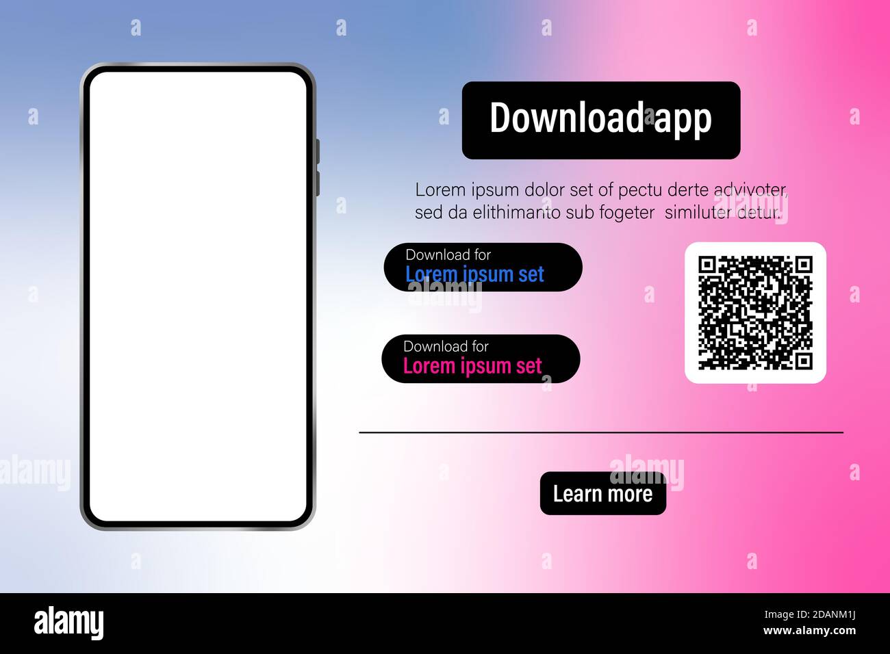 Seitenbanner für das Herunterladen einer App für Mobiltelefone. Download-Tasten mit Scan-qr-Code-Vorlage. Stock Vektor