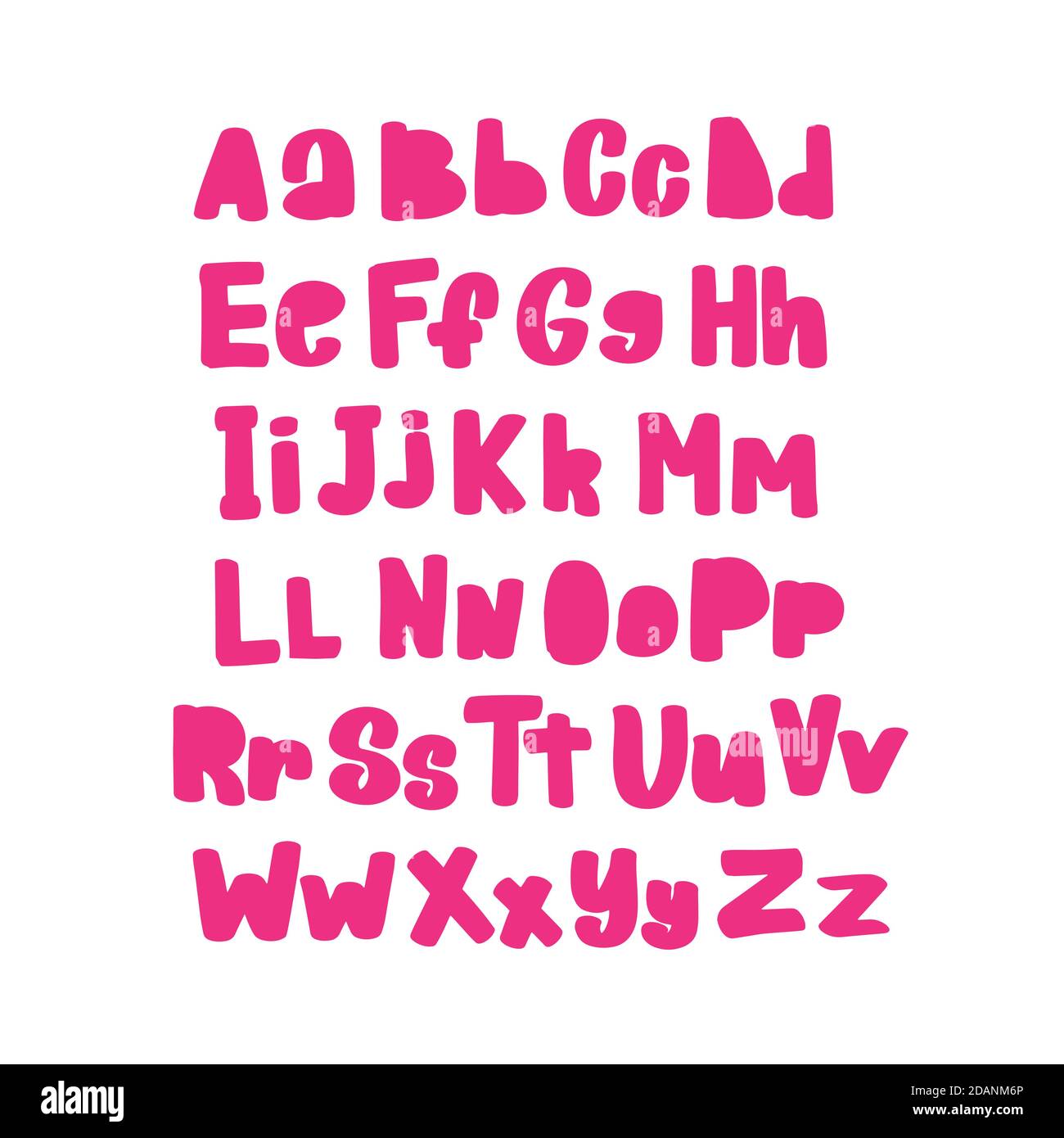 Handgezeichnet Rose gebürstet Alphabet, rosa Skizze Schriftart, Buchstaben. Stock Vektor