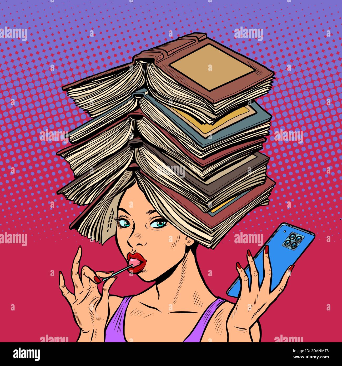 Eine kluge, gut gelesenen Frau mit Büchern Stock Vektor