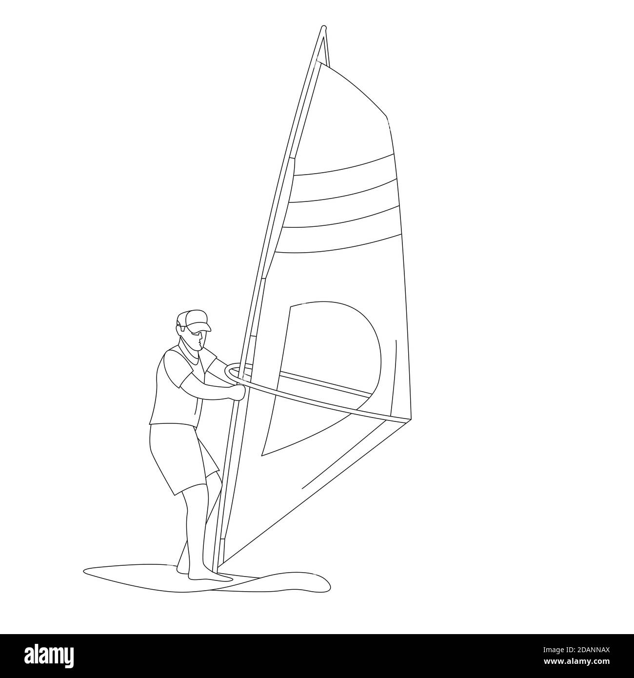 Windsurfen, Vektor-Illustration, Lining Draw, Vorderansicht Stockfoto