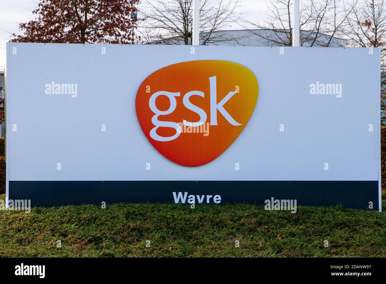 Hauptsitz von GlaxoSmithKline, GSK, in Wavre, Belgien. GlaxoSmithKline, GSK, ist ein britischer multinationaler Konzern, einer der zehn Giganten des globalen Pharmacs Stockfoto