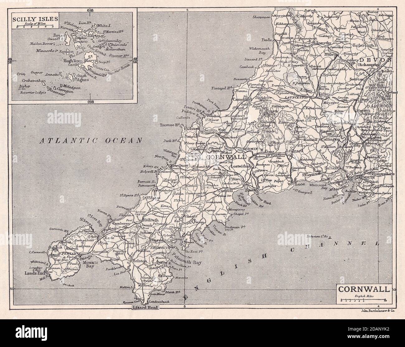 Vintage Karte von Cornwall 1900er Stockfoto
