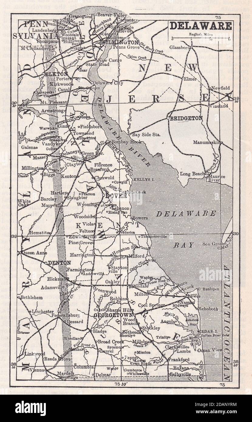Alte Karte von Delaware 1900er Stockfoto