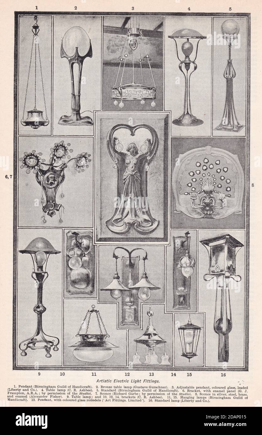 Künstlerische elektrische Licht Fittings - 1900er Illustrationen. Stockfoto