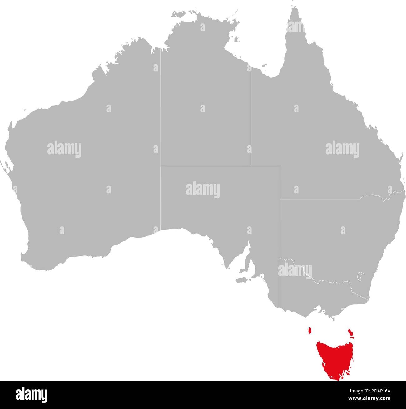 Tasmanien-Bundesstaat auf der Australien-Karte hervorgehoben. Geschäftskonzepte und -Hintergründe. Stock Vektor