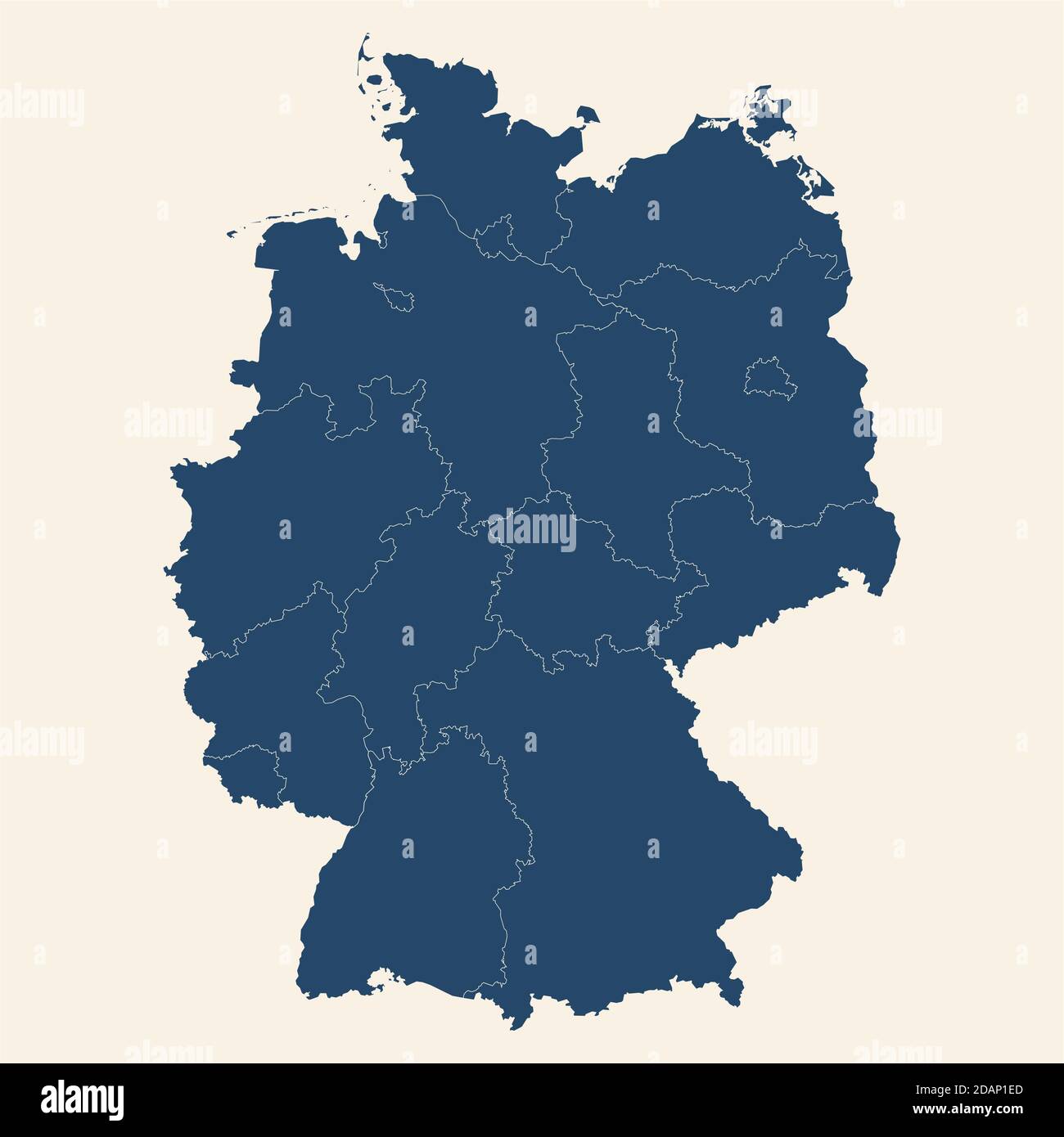 Modernes Design deutschland Karte mit seinen Provinzen. Cyan blau, cremeweißer Hintergrund. Perfekt für Geschäftskonzepte, Hintergründe, Hintergrund, Poster, Aufkleber Stock Vektor