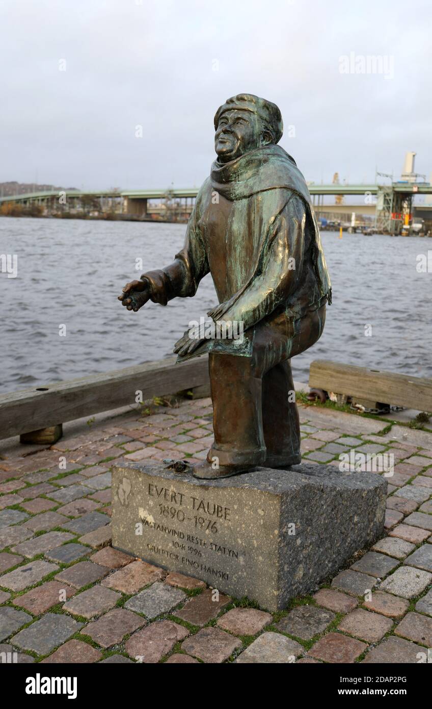 Gedenkstatue des schwedischen Balladiers Evert Taube in Göteborg Stockfoto