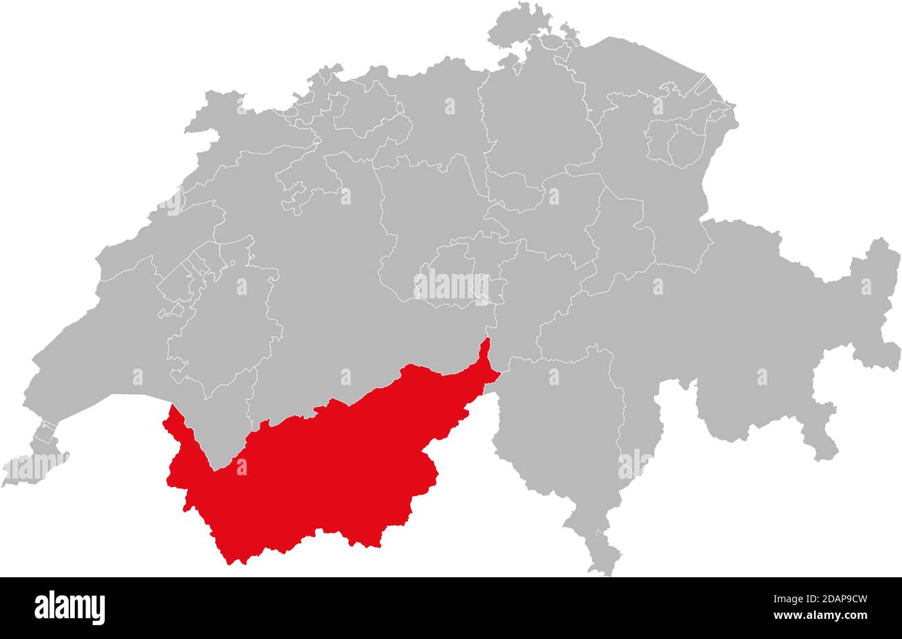 Wallis Kanton isoliert auf Schweiz Karte. Grauer Hintergrund. Hintergründe und Hintergrundbilder. Stock Vektor