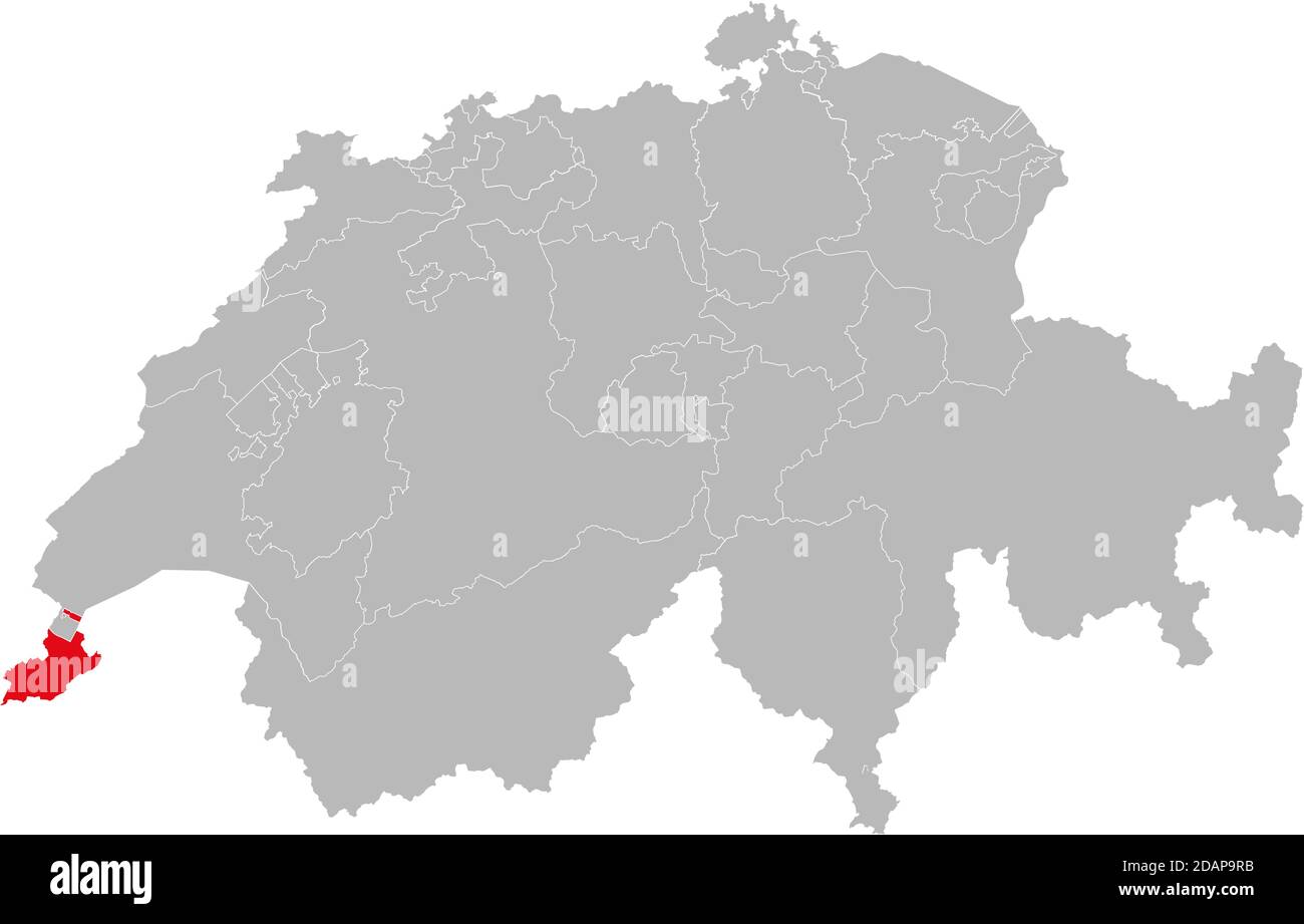 Kanton Genf isoliert auf Schweiz Karte. Grauer Hintergrund. Hintergründe und Hintergrundbilder. Stock Vektor