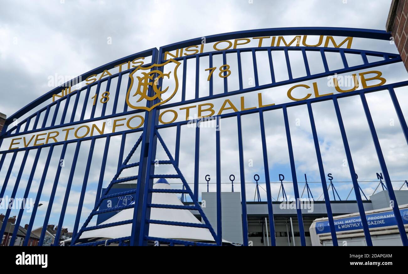 Gates of Everton Football Club, EFC, Goodison Park, Goodison Road, Everton, Liverpool, Merseyside, England, Großbritannien Stockfoto