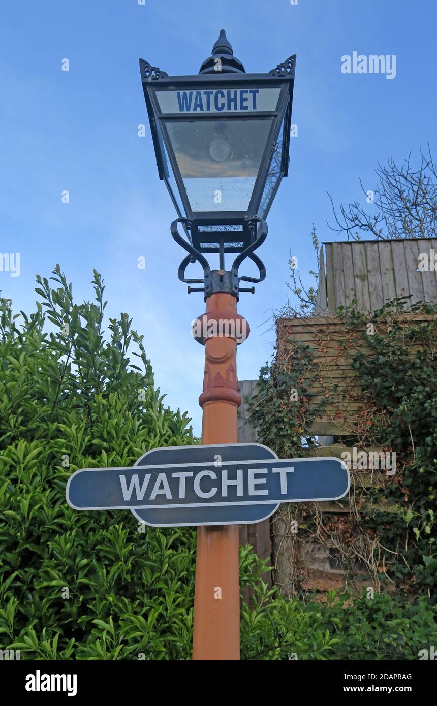 Watchet Station Lampe, West Somerset Railway, Somerset, South West England, Großbritannien Stockfoto