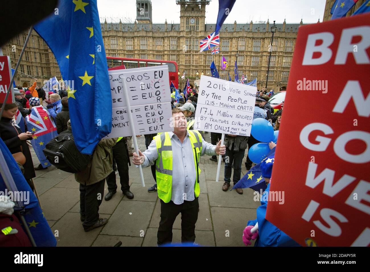 GROSSBRITANNIEN / England / London / Pro-Brexit-Aktivist protestiert vor dem Parlament am 29. Januar 2019 in London, Großbritannien. Stockfoto