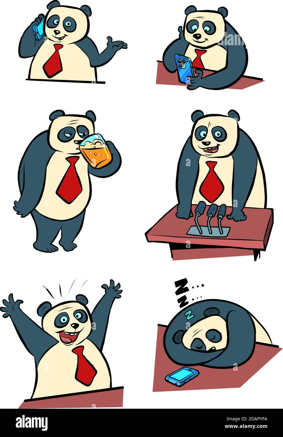 Panda Geschäftsmann Leben in der Bürokollektion setzen Charakter, niedliches Tier Stock Vektor