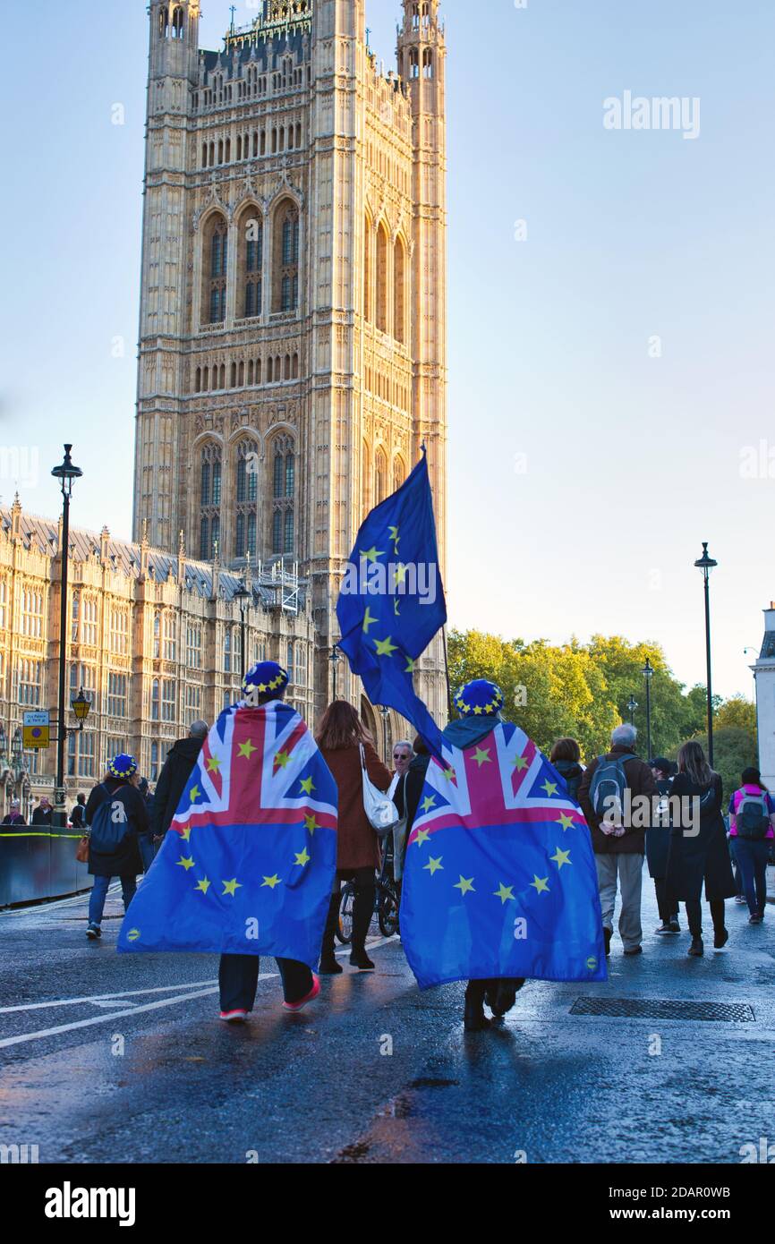 GROSSBRITANNIEN / England / London / Anti-Brexit-Demonstranten demonstrieren am 19. Oktober 2019 vor dem Parlament in London. Stockfoto