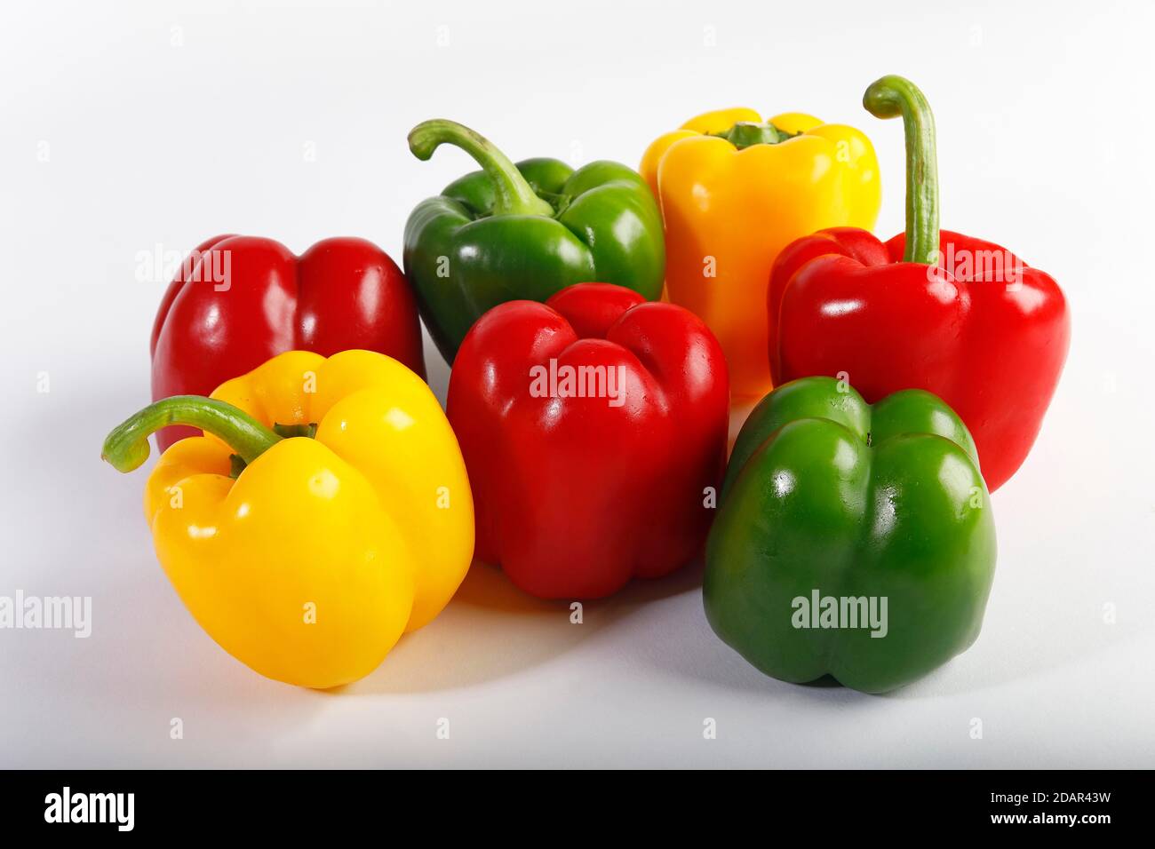Rote, gelbe und grüne Paprika (Capsicum annuum), Gemüse, Studioaufnahme, Deutschland Stockfoto