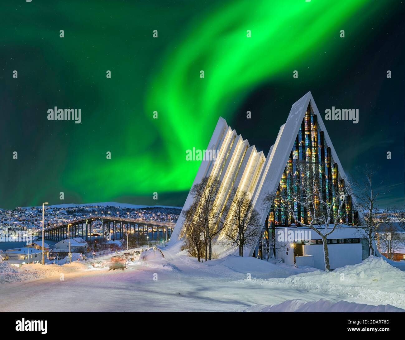 Arktis Kathedrale Winter Nordlichter Tromso Norwegen Stockfoto