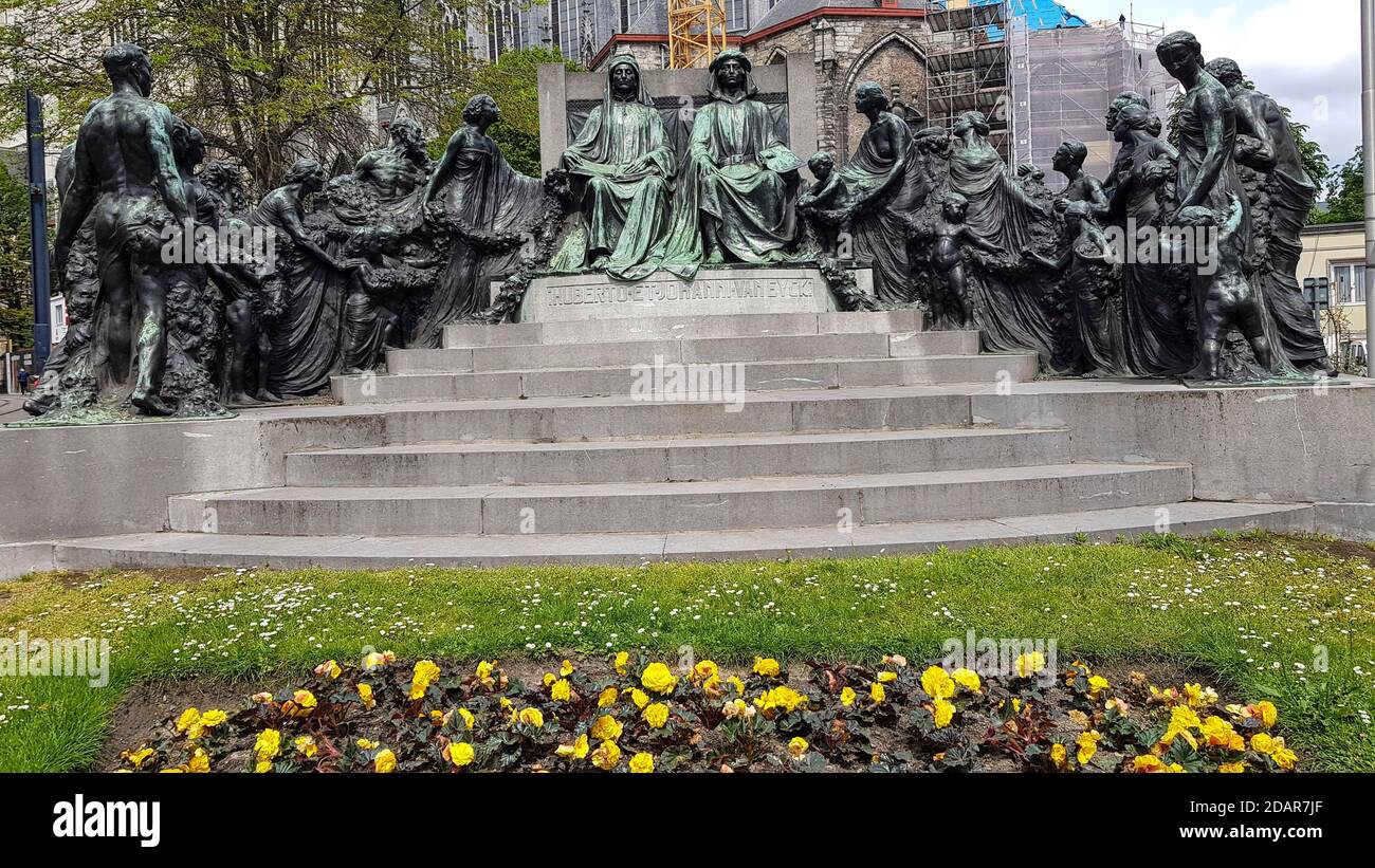 Denkmal, Altar der Gebrüder Van Eyck hinter der St. Bavo Kathedrale, Gent, Flandern Belgien Stockfoto