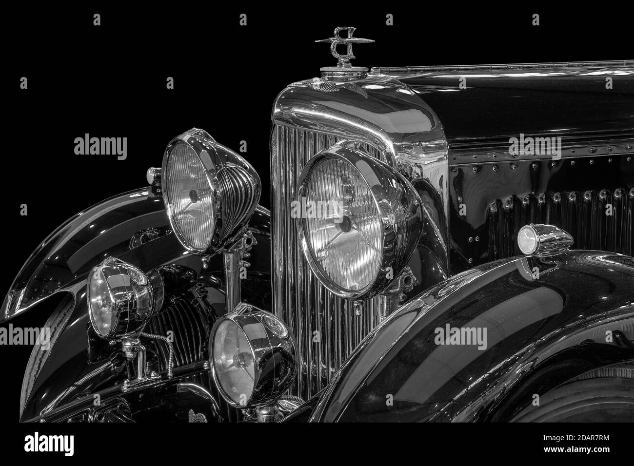 Oldtimer Detail, Bentley 6 5 Liter, in schwarz und weiß Stockfoto